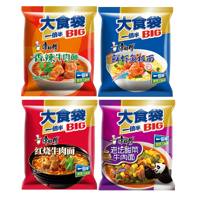 康师傅大食袋BIG红烧香辣酸菜牛肉面方便面袋装泡面整箱9味24包邮 - 图1