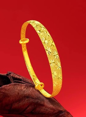 香港雪禧满天星金包银手镯轻奢爆闪素圈手环送女友老婆节日礼物