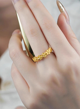 香港雪禧水贝黄金桔梗花戒指女古法素圈金包银送女友老婆生日礼物