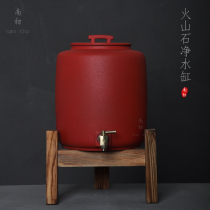 Taiwan volcanic stone with tap of thick pottery large size red water cylinder purifying water reservoir for household filter ceramic water storage tank