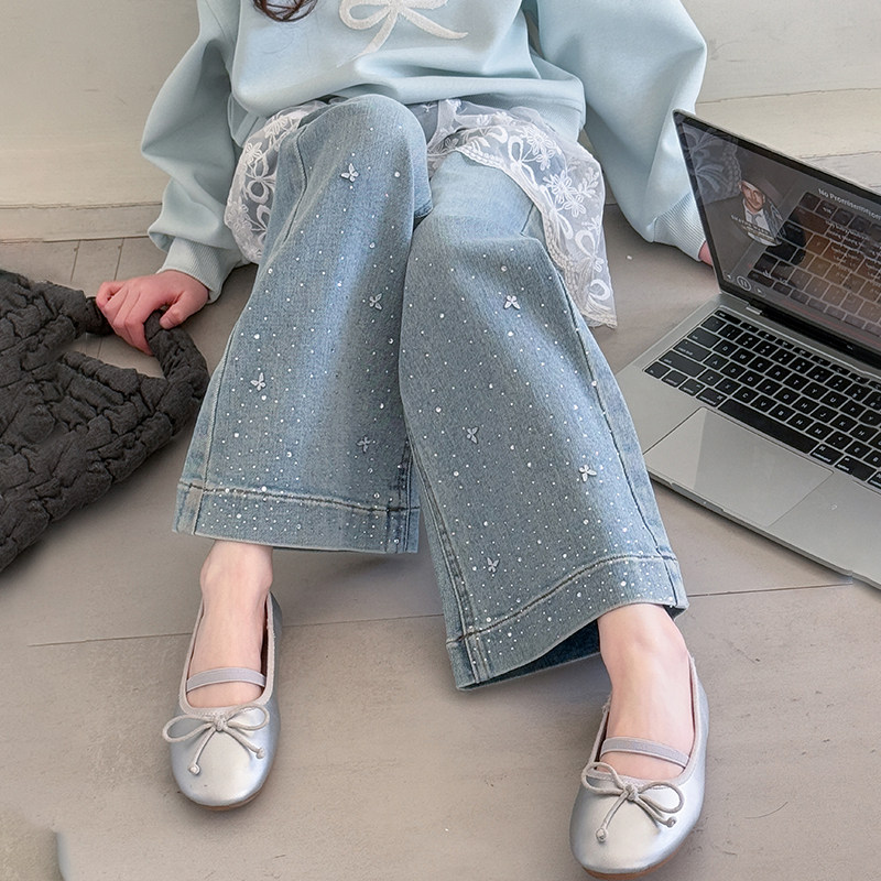 女大童春装卫衣套装春季时髦牛仔喇叭裤2025新款女孩韩范春秋款潮,淘宝优惠券,粉丝福利购,淘宝优惠卷