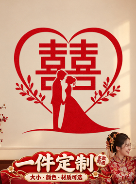 新房门贴结婚玻璃贴纸静电贴饰品贴画场景喜字贴定制入户门窗花贴