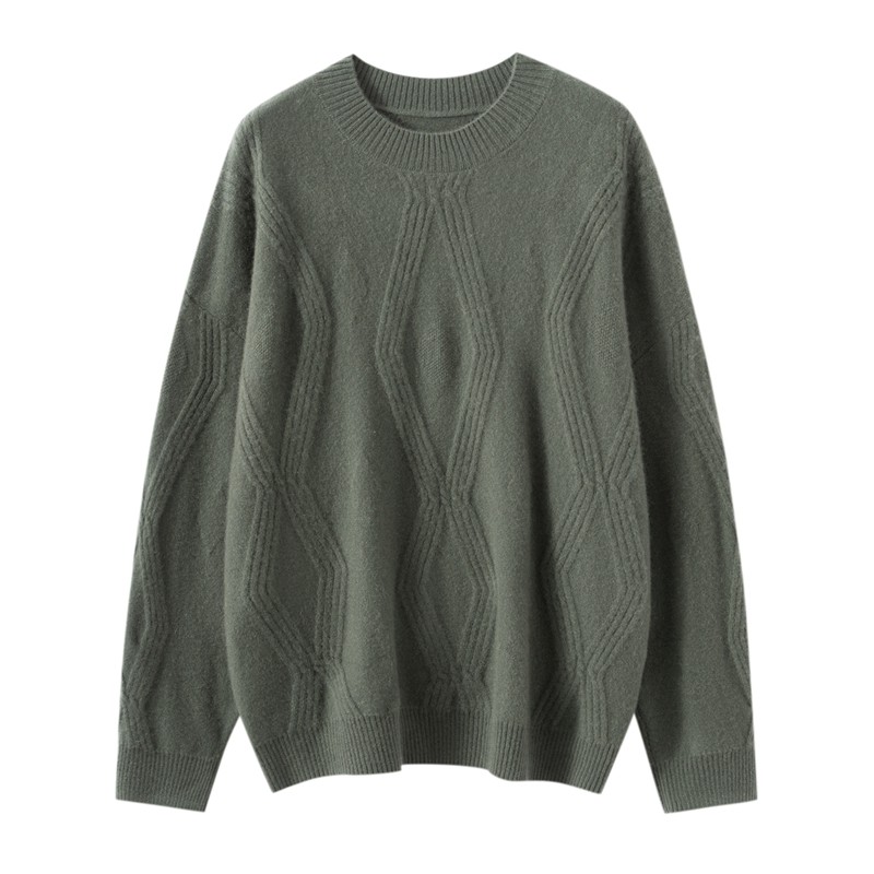 山羊绒衫女圆领绞花宽松慵懒风百搭套头针织毛衣长袖打底,淘宝优惠券,粉丝福利购,淘宝优惠卷