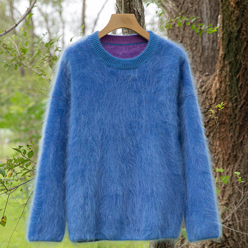 山羊绒衫女圆领宽松加厚拉绒毛衣慵懒风长袖套头衫百搭,淘宝优惠券,粉丝福利购,淘宝优惠卷