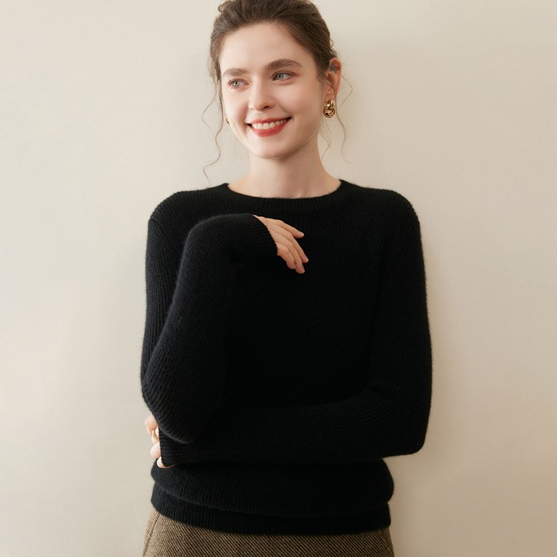 小山羊绒衫女圆领加厚修身套头针织打底衫通勤简约风毛衣百搭,淘宝优惠券,粉丝福利购,淘宝优惠卷