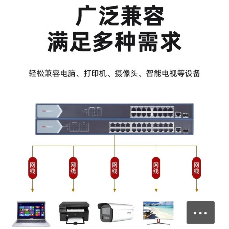 海康威视 5/8/16/24口交换机监控专用全千兆百兆家用路由器分流器