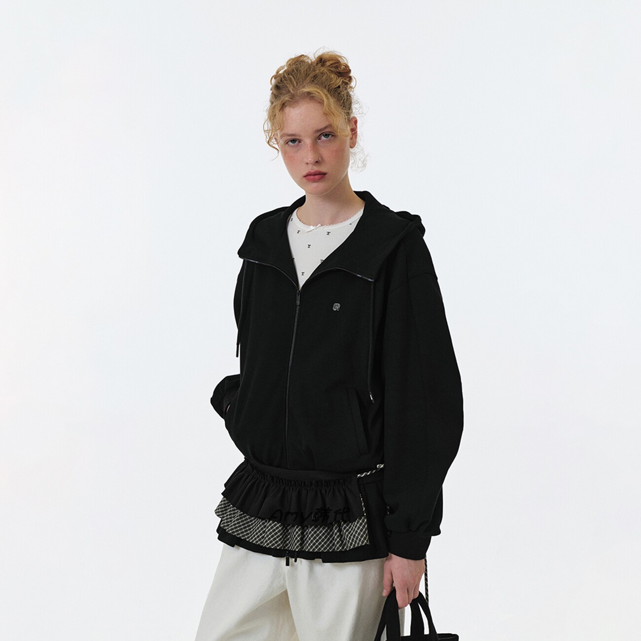 Amy韩国代购GROVE 25FW EVERLY HOODIE ZIP-UP 抽绳拉链连帽卫衣 - 图0