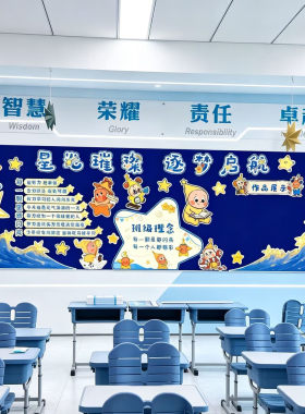 中小学新学期星星人主题教室文化布置黑板报装饰立体墙贴定制