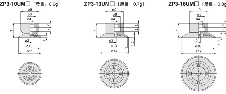 机械手吸嘴真空吸盘ZP3-04UM/06UM/08UM/10UM/13UM/16UMN/UMS-图1