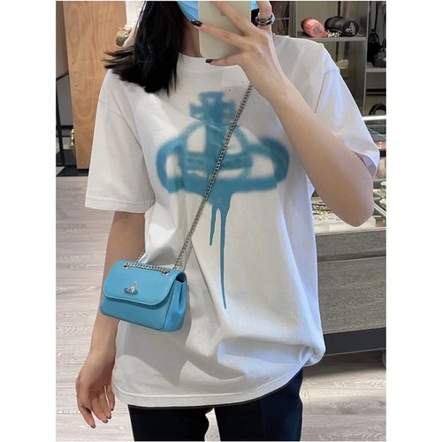 24夏季新款vw西太后蓝色土星印花logo纯棉短半袖T体恤tee宽松男女 - 图3