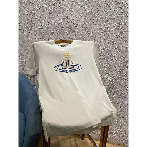 24夏季新款vw西太后蓝色土星印花logo纯棉短半袖T体恤tee宽松男女 - 图1