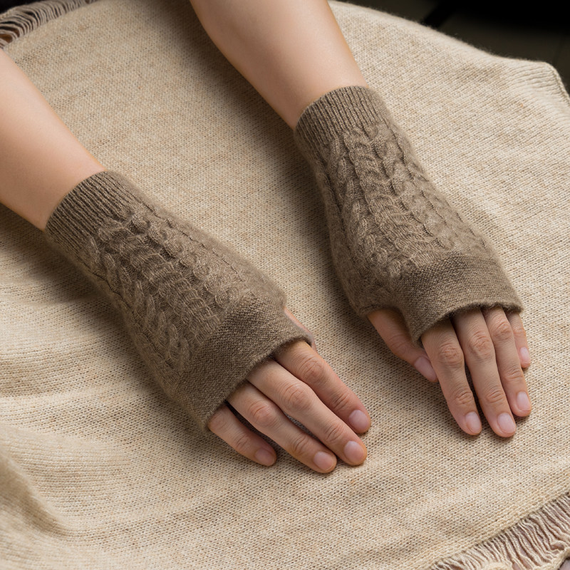 秋冬山羊绒半指手套女保暖绞花针织漏指时尚防寒学生写字手套护腕,淘宝优惠券,粉丝福利购,淘宝优惠卷