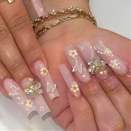 长款尖甲穿戴甲片闪粉美甲贴片假指甲贴成品性感夸张欧美风穿戴款 - 图2