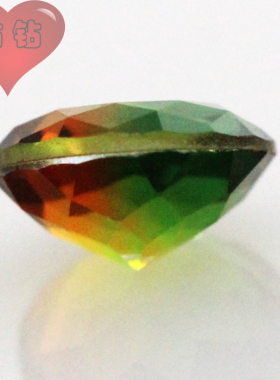 圆形合成西瓜碧玺玻璃裸石 黄绿色渐变宝石镶戒指吊坠配石BX10