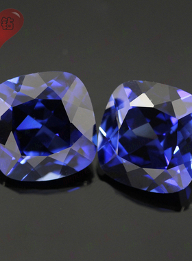 5A级天然底34#肥正方蓝刚玉戒面裸石 枕形蓝宝石高净度镶首饰戒指