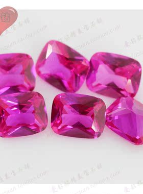 3#红刚玉枕头形肥长方形 玫红色裸石合成红宝石枕形戒面镶嵌石