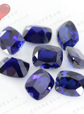 34#蓝刚玉肥长方形天然底裸石戒面 合成蓝宝石枕形戒指配饰镶嵌