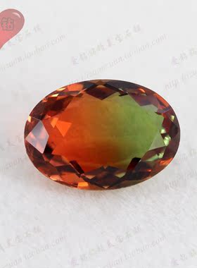 椭圆形合成西瓜碧玺裸石裸钻 彩色玻璃戒面微镶嵌首饰品主石BX12