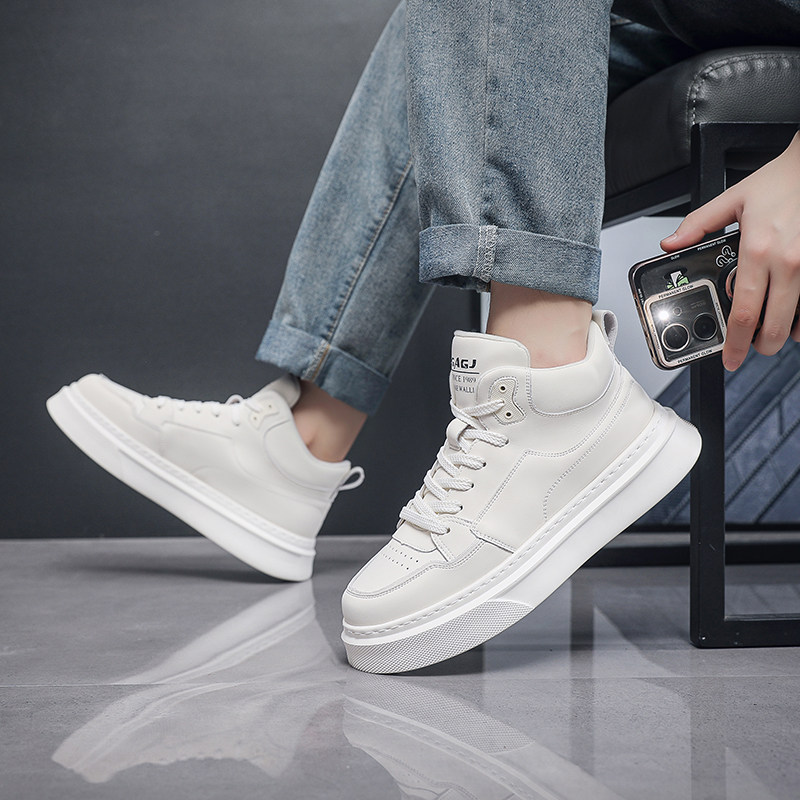 潮级制躁男鞋明星同款小白鞋网红潮牌中帮休闲鞋学生厚底增高板鞋