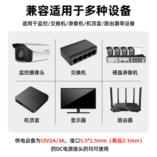 12V3A/2A电源适配器安防监控摄像头录像机专用开关直流变压器室内 - 图1