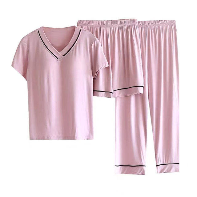 2025 new summer thin modal pajamas pure cotton women's loose and simple home wear set with chest pads