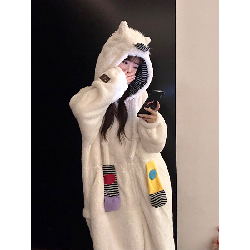 可爱小马少女毛绒连帽睡衣女秋冬季新款珊瑚绒家居服一体式连体衣,淘宝优惠券,粉丝福利购,淘宝优惠卷