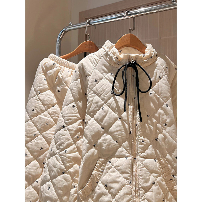 韩版少女蝴蝶结印花翻领夹棉长袖睡衣女秋冬季新款加厚家居服套装,淘宝优惠券,粉丝福利购,淘宝优惠卷