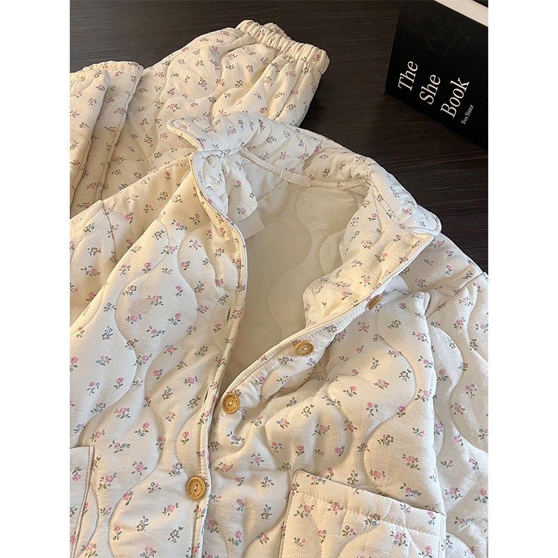 纯欲甜美碎花高级感夹棉睡衣女秋冬季新款家居服加厚保暖套装外穿,淘宝优惠券,粉丝福利购,淘宝优惠卷