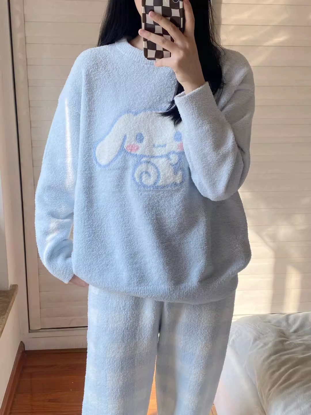 卡通玉桂狗毛绒针织长袖睡衣女2024秋冬季新款加厚长裤家居服套装,淘宝优惠券,粉丝福利购,淘宝优惠卷