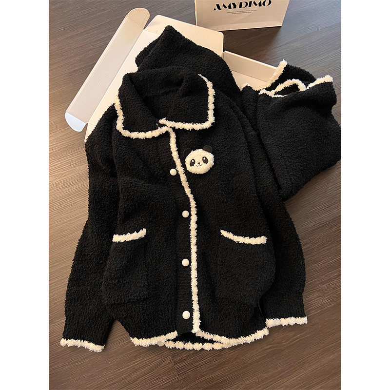 韩系ins风少女毛绒针织开衫睡衣女秋冬季新款家居服加厚套装外穿,淘宝优惠券,粉丝福利购,淘宝优惠卷