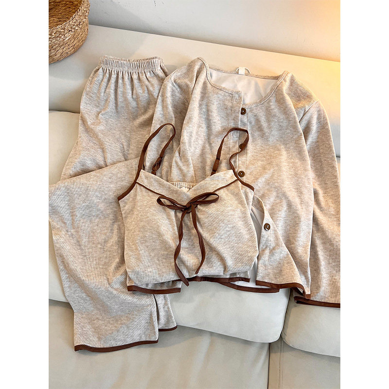 2026年高级感带胸垫吊带睡衣女春秋季新款家居休闲长袖长裤三件套,淘宝优惠券,粉丝福利购,淘宝优惠卷