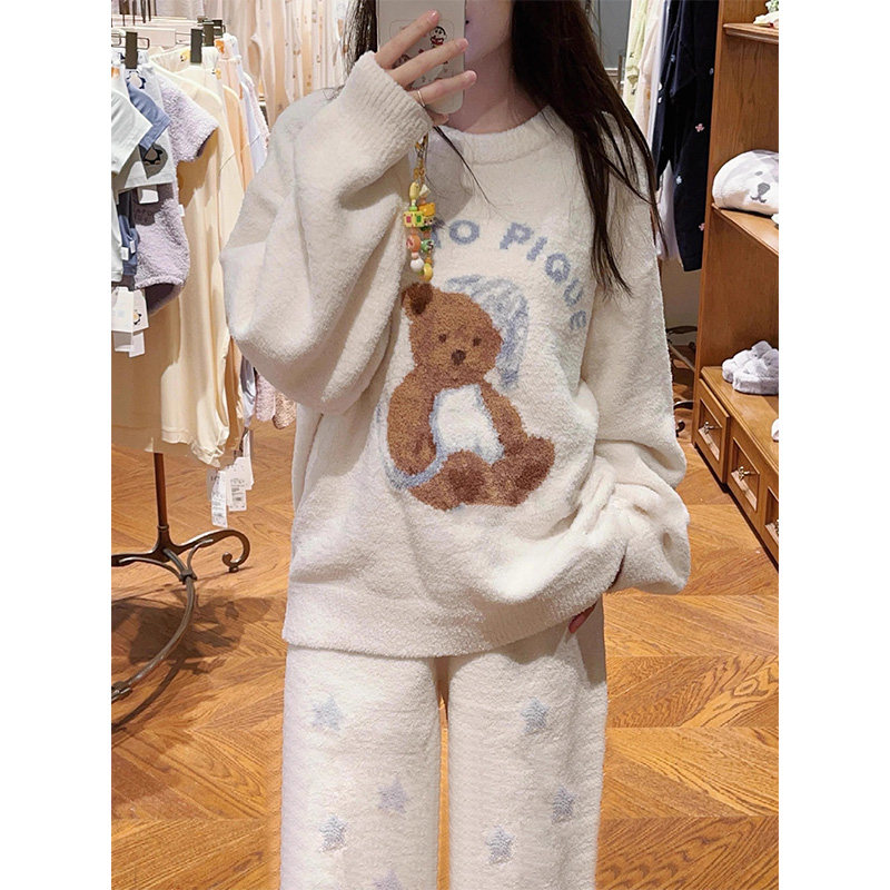韩系ins可爱小熊印花半边绒睡衣女秋冬季新款家居服加厚套装外穿,淘宝优惠券,粉丝福利购,淘宝优惠卷