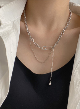 高级感简约别针项链韩版新款女小众设计感锁骨链配饰配毛衣T恤链