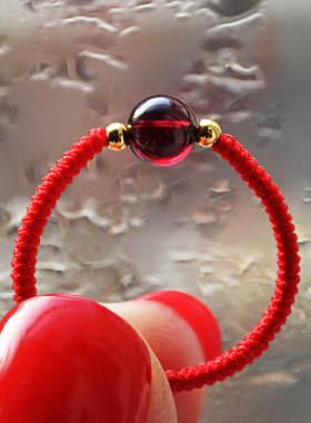 本命年红绳戒指石榴石天然国潮女