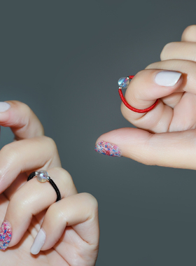 本命年红绳戒指灰月光石新原创女