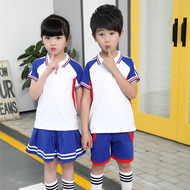 【定制】中小学纯棉校服夏季新款短袖班服幼儿园园服学院运动套装-图0