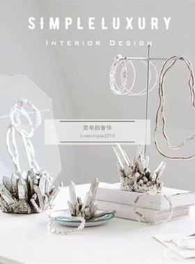 银色仿矿石浮雕化妆镜美妆镜摆件