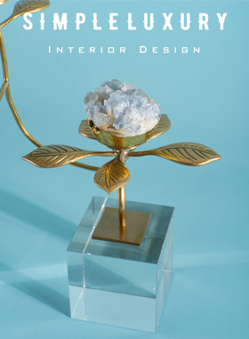 天然蓝白水晶莲花客厅玄关摆件