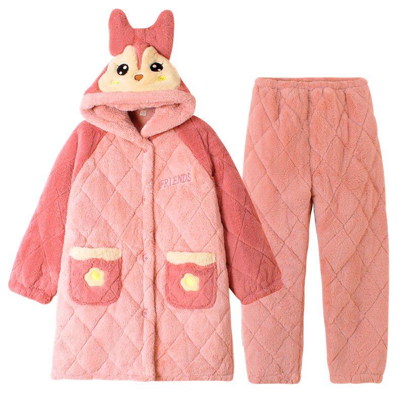 睡衣女款冬季珊瑚绒夹棉三层加绒加厚长款连帽甜美可爱卡通家居服,淘宝优惠券,粉丝福利购,淘宝优惠卷