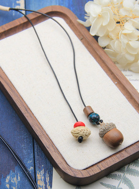 民族风天然松果编织长项链