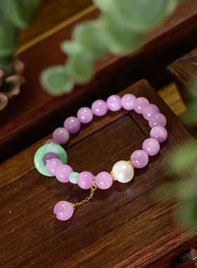 天然紫锂辉手链女款翡翠珍珠时尚单圈手串送生日礼物轻奢旺财纯银