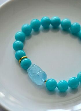 天然天河石手链女款单圈手串海蓝宝貔貅转运珠时尚饰品送礼物