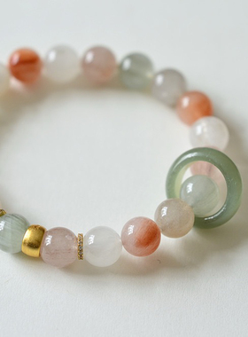 天然彩兔毛水晶手串女款和田玉跑环手链送女友闺蜜生日礼物小众