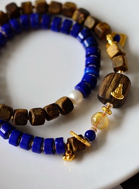 小方糖天然青金石沉香手链女款原创设计双圈手串招财转运珠送礼物