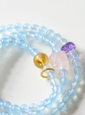 天然海蓝宝手串女款多圈新中式手链项链两用幸运手饰送女友闺蜜