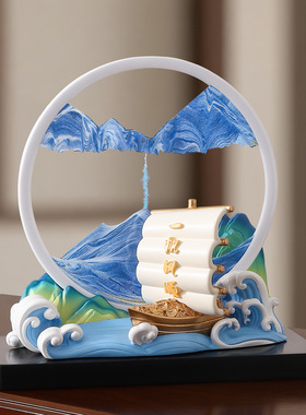 马到成功一帆风顺流沙画摆件