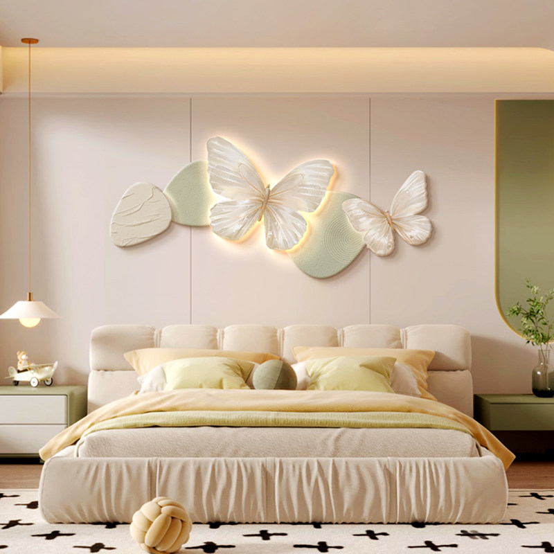 奶油风卧室床头装饰画蝴蝶高档客厅沙发背景墙挂画主卧房间壁灯画,淘宝优惠券,粉丝福利购,淘宝优惠卷