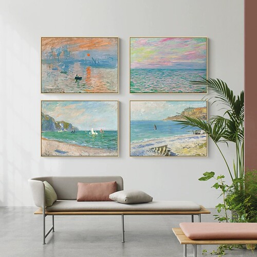 莫奈名画客厅装饰画沙发后面的挂画现代玄关卧室饭厅墙画日出印象 - 图1