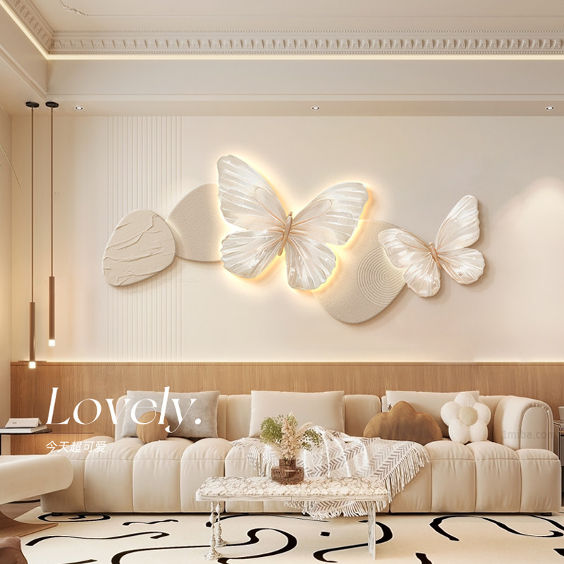 奶油风卧室床头装饰画蝴蝶高档客厅沙发背景墙挂画主卧房间壁灯画,淘宝优惠券,粉丝福利购,淘宝优惠卷