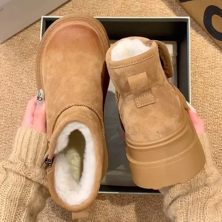 【sheii苏茵茵】小耳朵~加绒厚底小矮筒羊毛毛短靴子女雪地靴冬季 - 图1